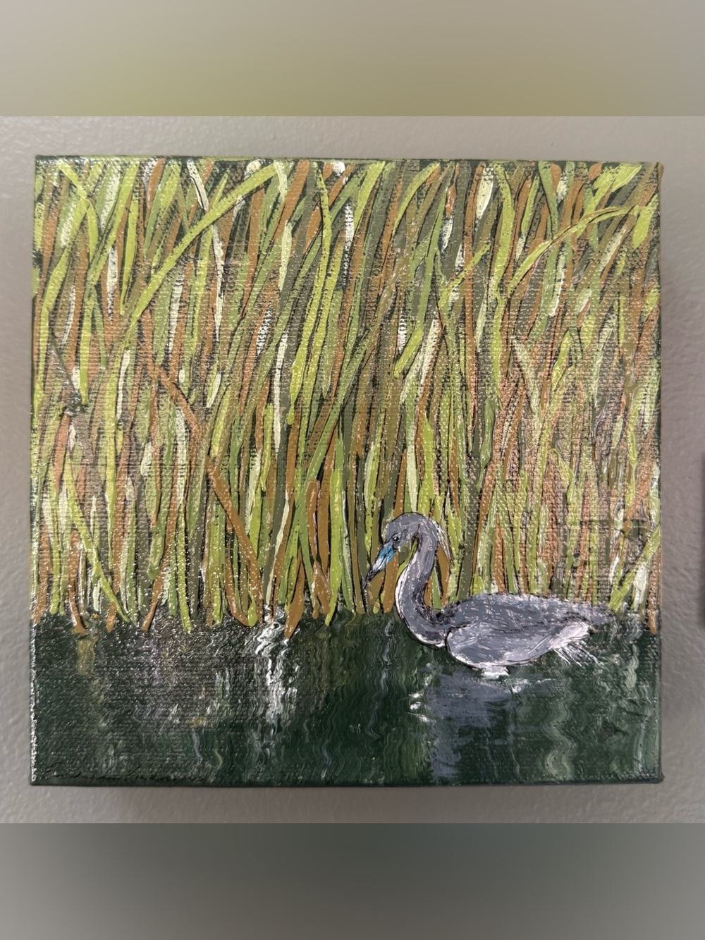 Hand-Painted Purple Heron Original Painting on Canvas